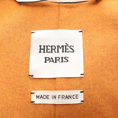 ダブルフェイス ジップアップ ロングコート カシミヤ ウール シルク ブラウン フード付き エルメス アウター HERMES
