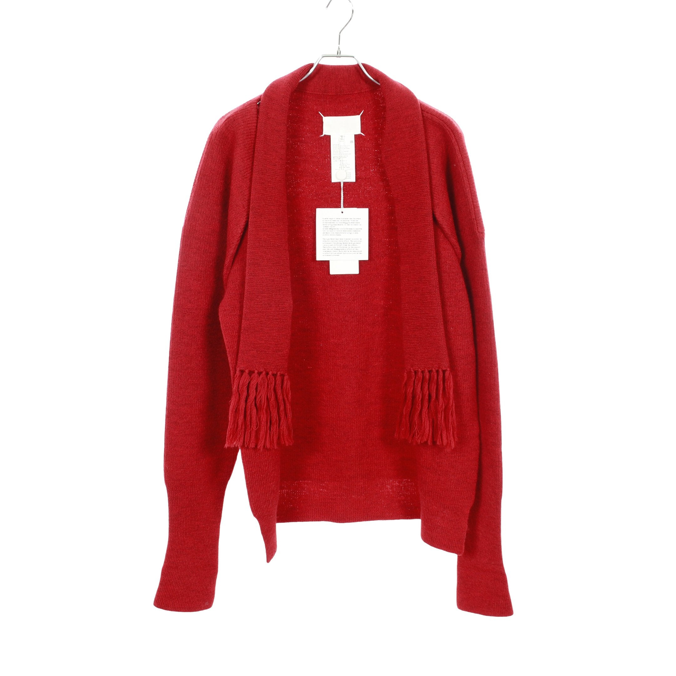 11AW Maison Margiela muffler red ④着画あり カーディガン ウール レッド 変形デザイン マフラー付き メゾン