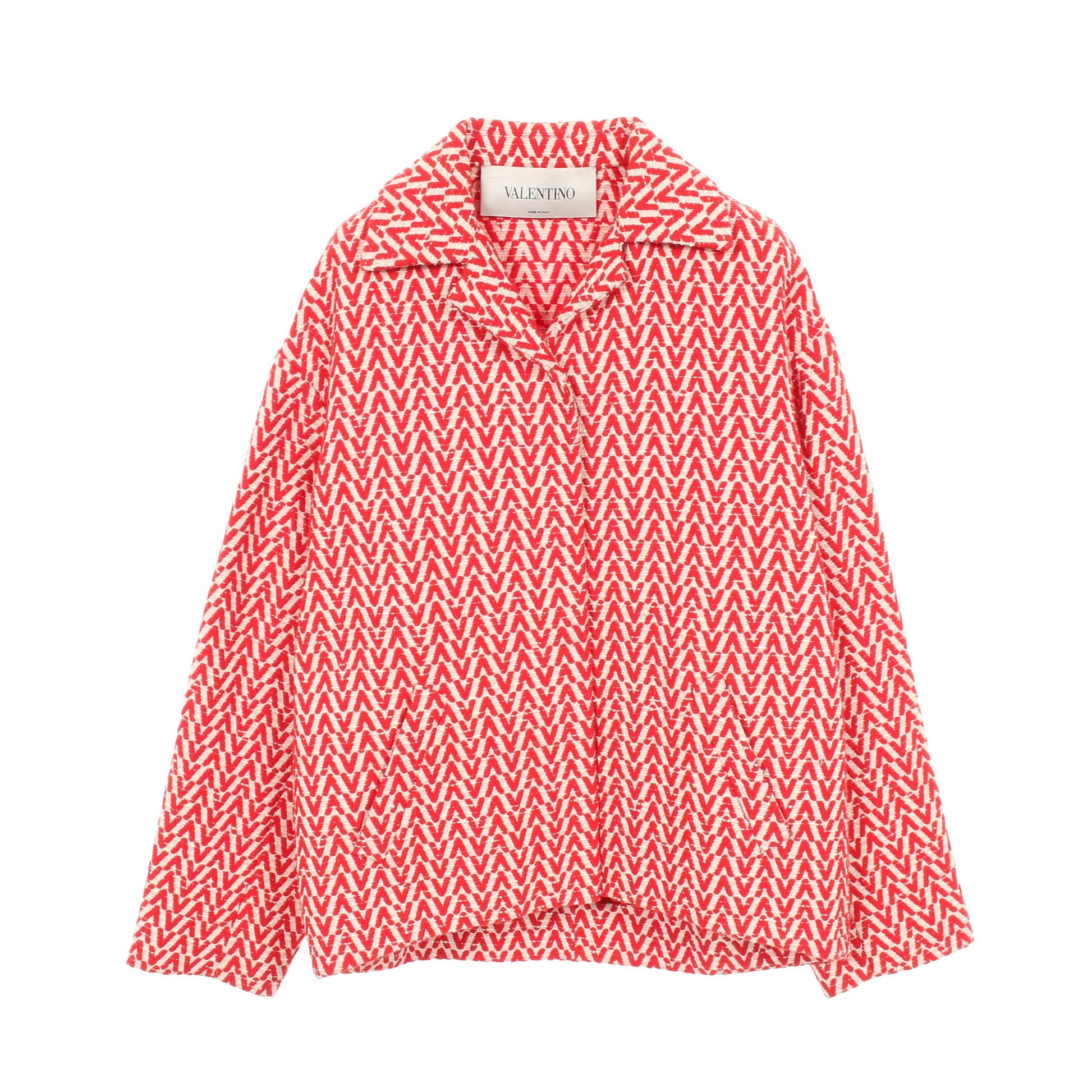 V柄 ツイード ジャケット コットン レッド アイボリー ヴァレンティノ アウター VALENTINO