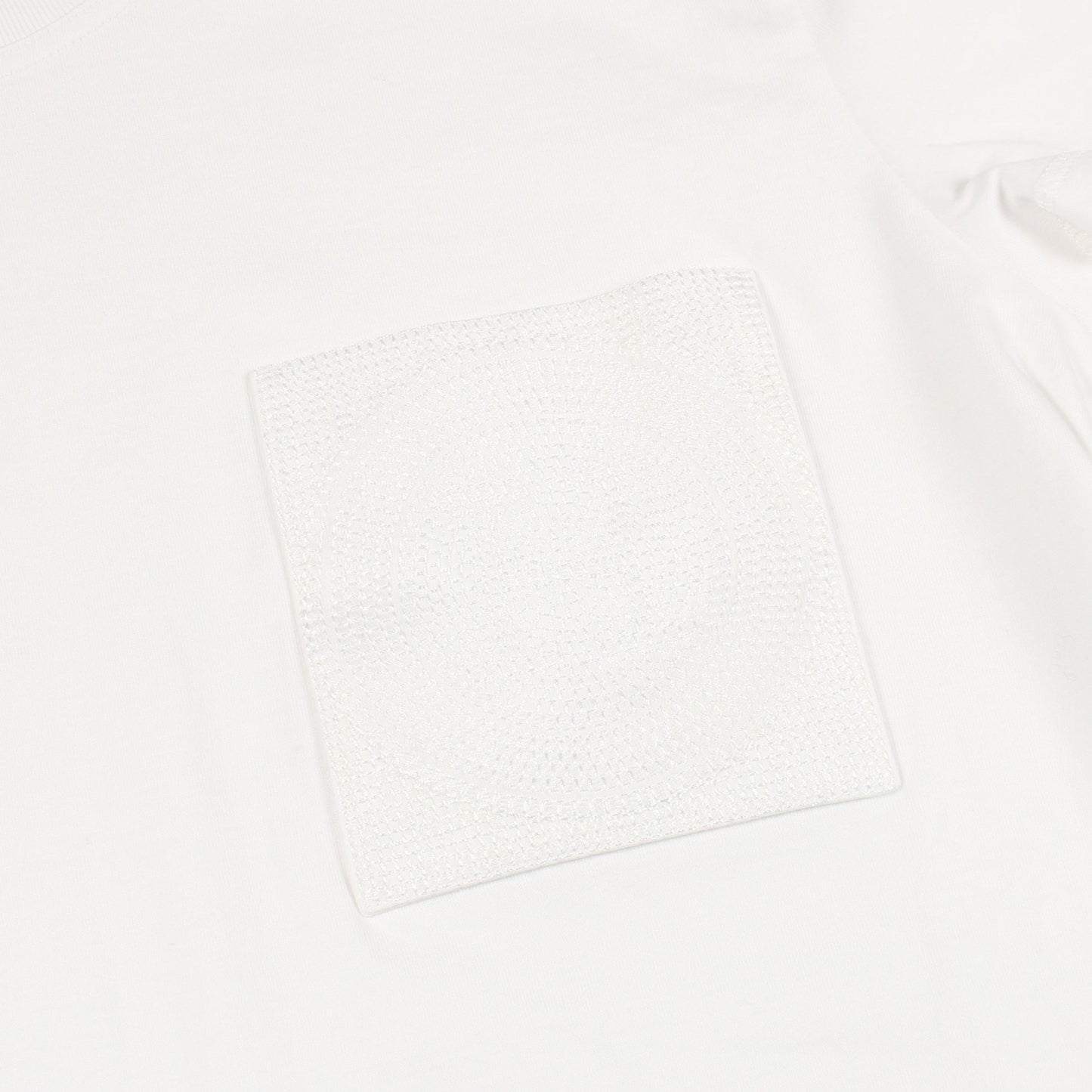モザイク刺繍パッチポケット ワンピース クルーネック 半袖 コットン ホワイト エルメス ワンピース HERMES