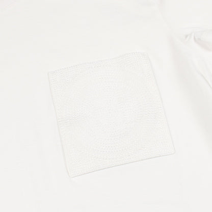 モザイク刺繍パッチポケット ワンピース クルーネック 半袖 コットン ホワイト エルメス ワンピース HERMES