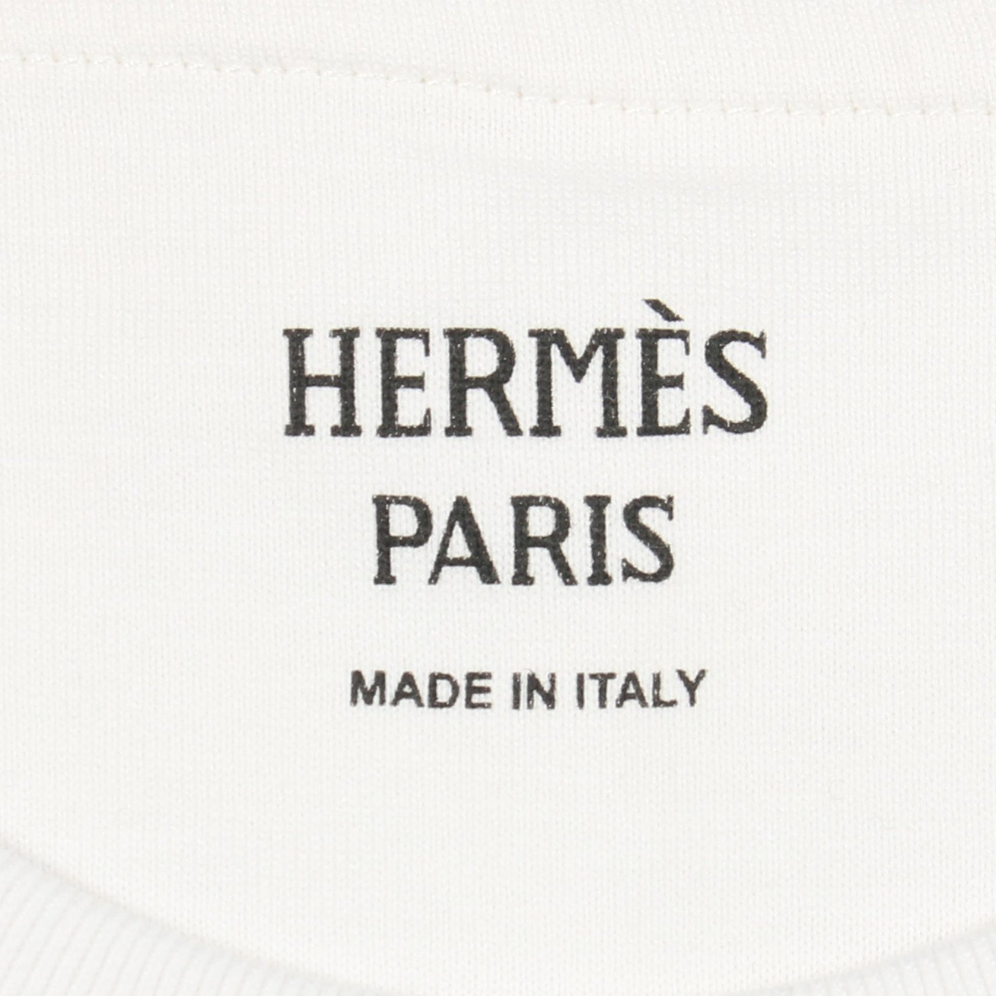 モザイク刺繍パッチポケット ワンピース クルーネック 半袖 コットン ホワイト エルメス ワンピース HERMES