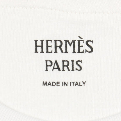 モザイク刺繍パッチポケット ワンピース クルーネック 半袖 コットン ホワイト エルメス ワンピース HERMES