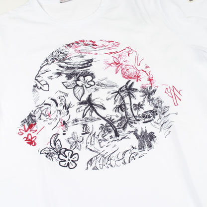 半袖Tシャツ クルーネック 花柄 刺繍 コットン ホワイト ネイビー レッド モンクレール トップス MONCLER