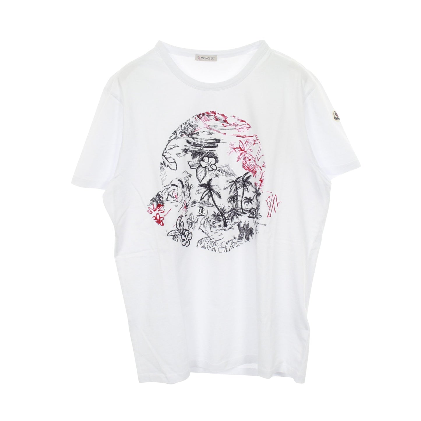 半袖Tシャツ クルーネック 花柄 刺繍 コットン ホワイト ネイビー レッド モンクレール トップス MONCLER