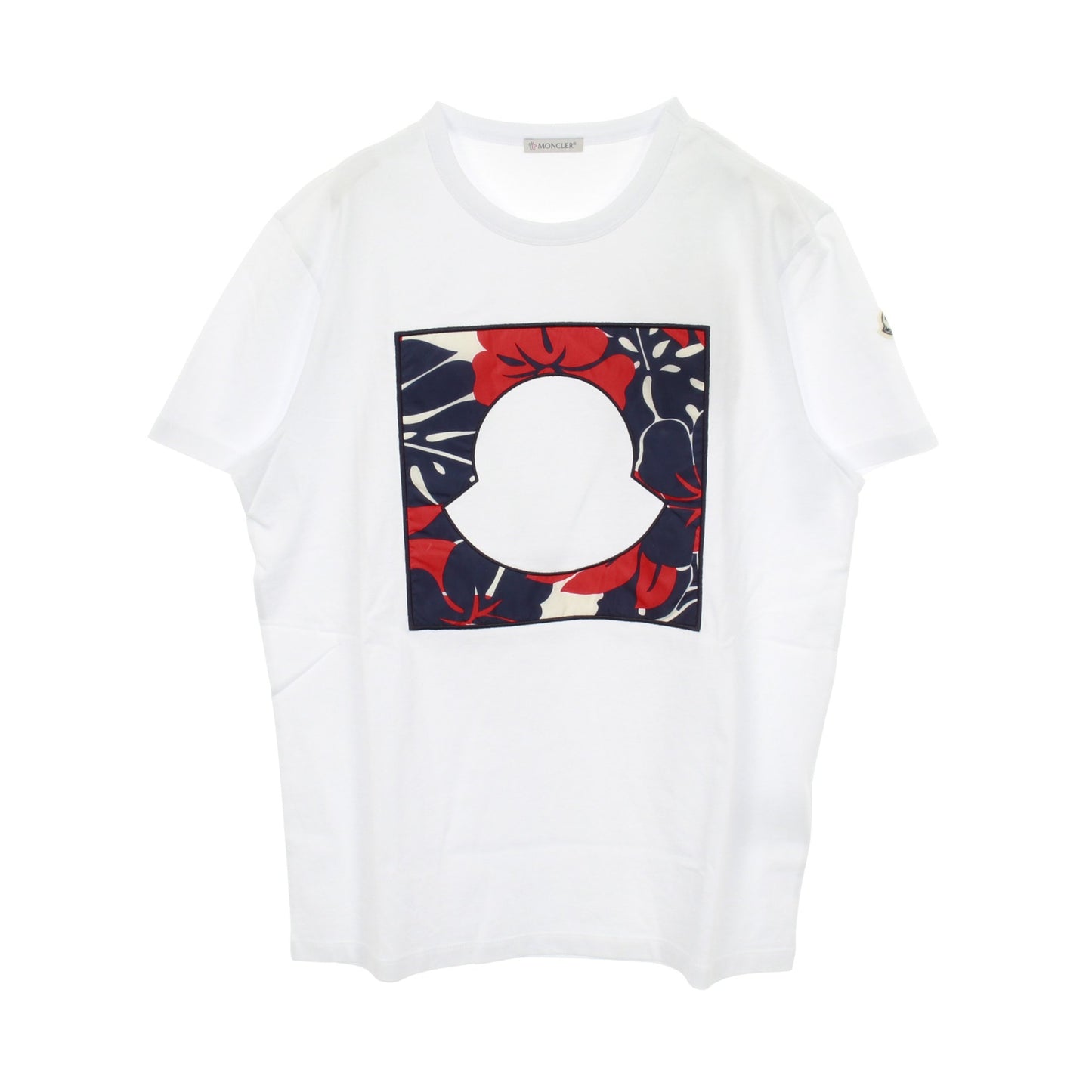 半袖Tシャツ クルーネック ロゴ ハイビスカス コットン ホワイト モンクレール トップス MONCLER