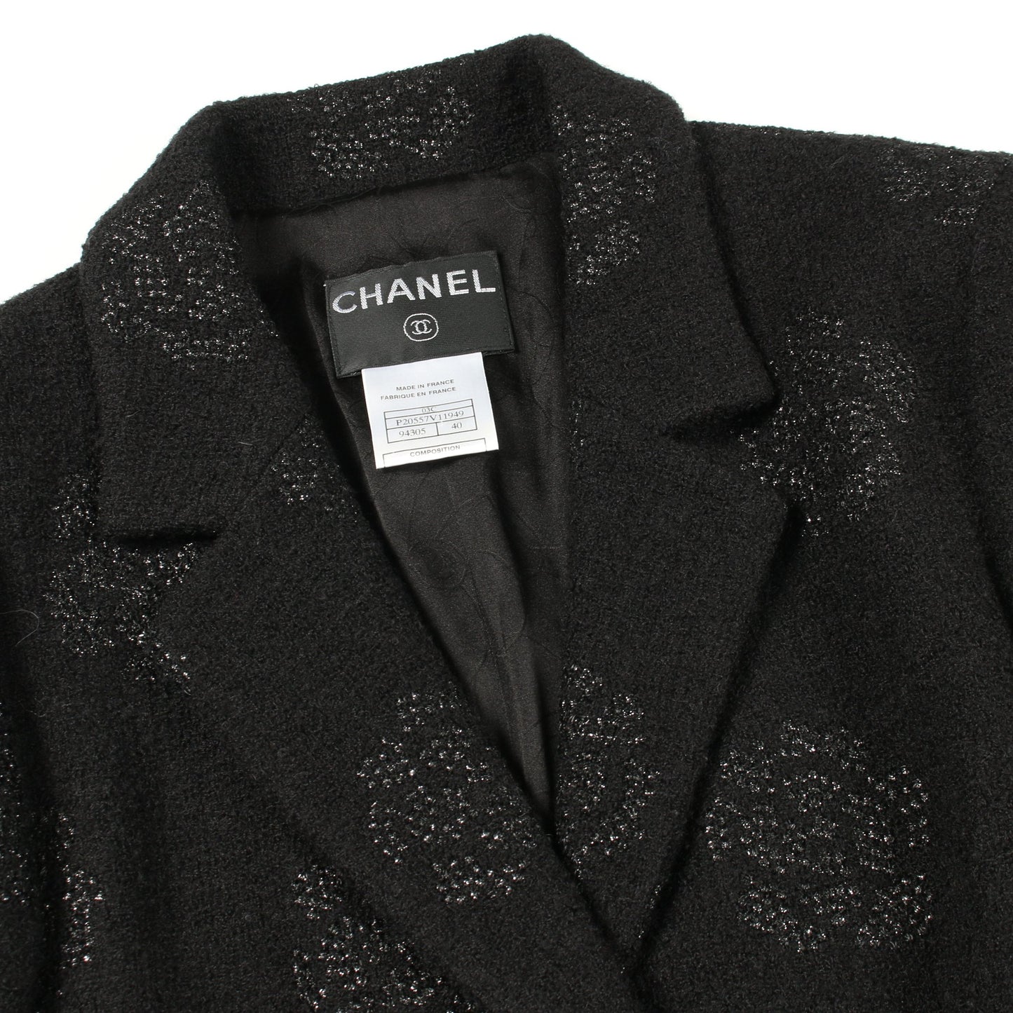 カメリア ツイード テーラードジャケット ウール ブラック 03C シャネル アウター CHANEL