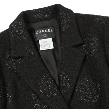 カメリア ツイード テーラードジャケット ウール ブラック 03C シャネル アウター CHANEL