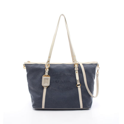 ロゴジャガード ショルダーバッグ トートバッグ キャンバス レザー ネイビー ホワイト 2WAY プラダ バッグ PRADA