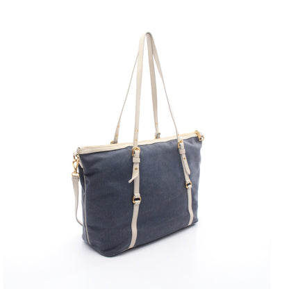 ロゴジャガード ショルダーバッグ トートバッグ キャンバス レザー ネイビー ホワイト 2WAY プラダ バッグ PRADA
