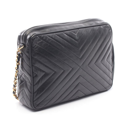 Vステッチ チェーンショルダーバッグ ラムスキン ブラック ゴールド金具 フリンジ シャネル バッグ CHANEL
