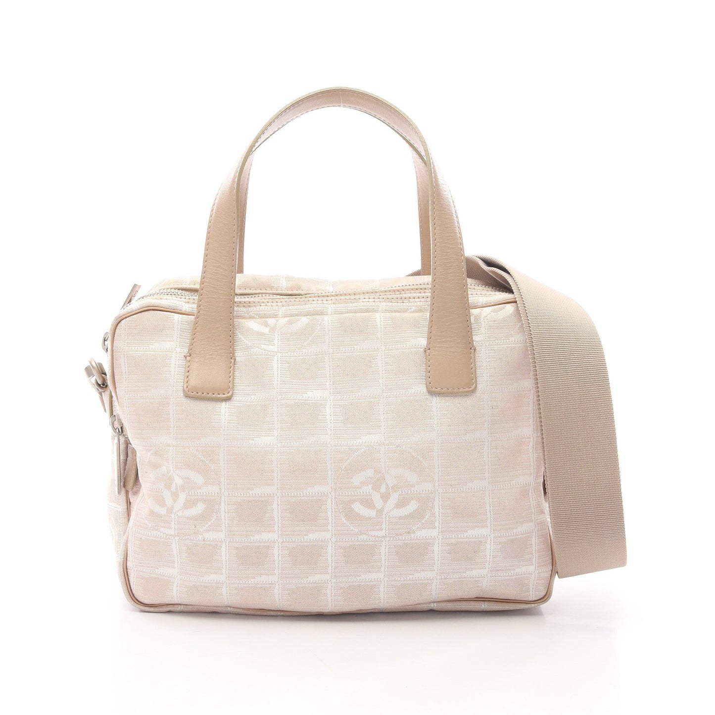 ハンドバッグ ナイロンキャンバス レザー ベージュ シルバー金具 2WAY シャネル バッグ CHANEL