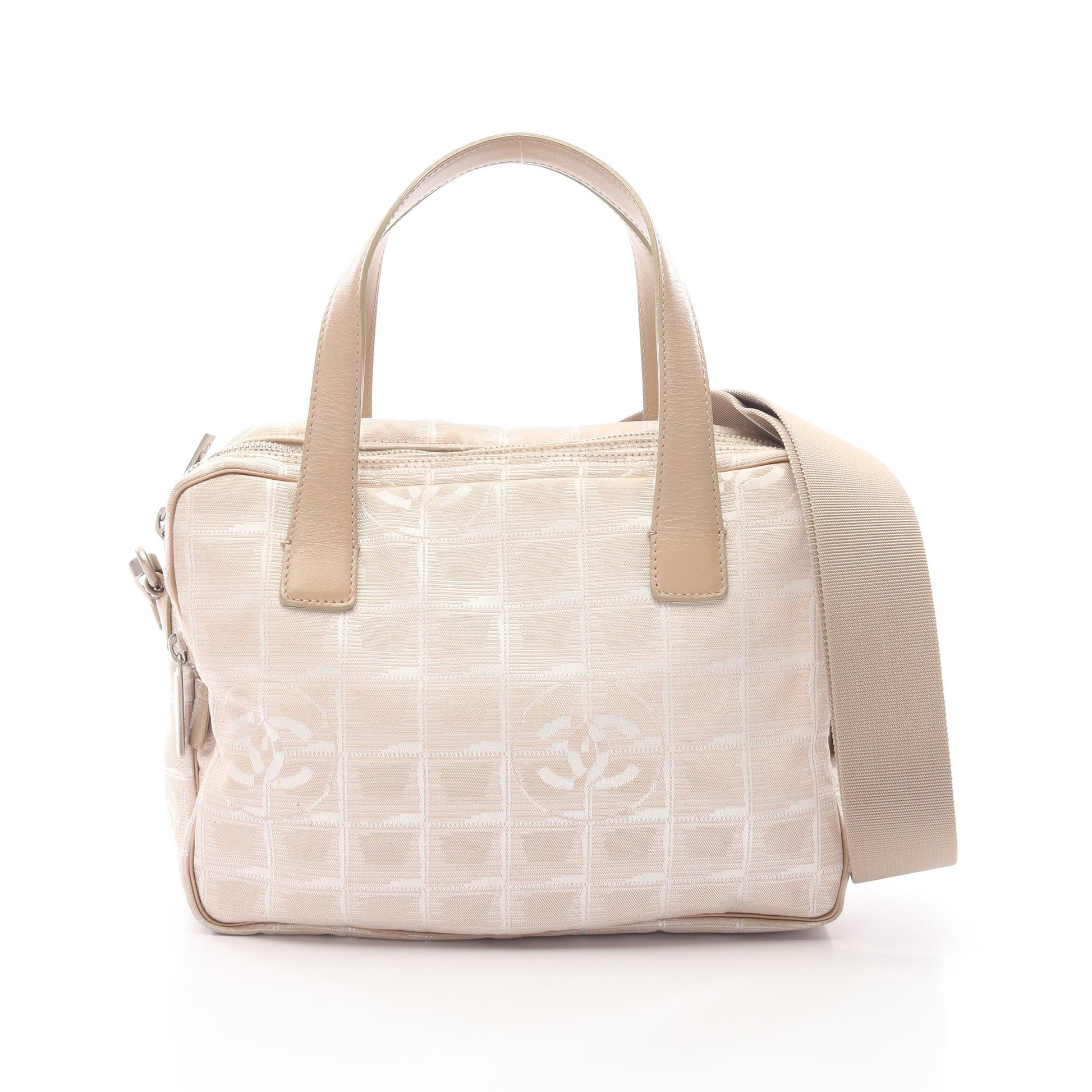 ハンドバッグ ナイロンキャンバス レザー ベージュ シルバー金具 2WAY シャネル バッグ CHANEL