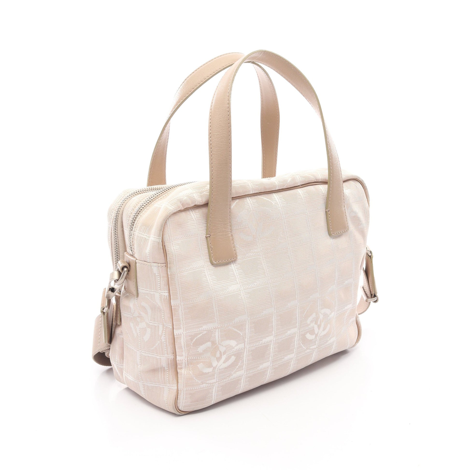 ハンドバッグ ナイロンキャンバス レザー ベージュ シルバー金具 2WAY シャネル バッグ CHANEL