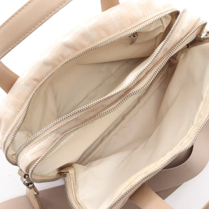 ハンドバッグ ナイロンキャンバス レザー ベージュ シルバー金具 2WAY シャネル バッグ CHANEL