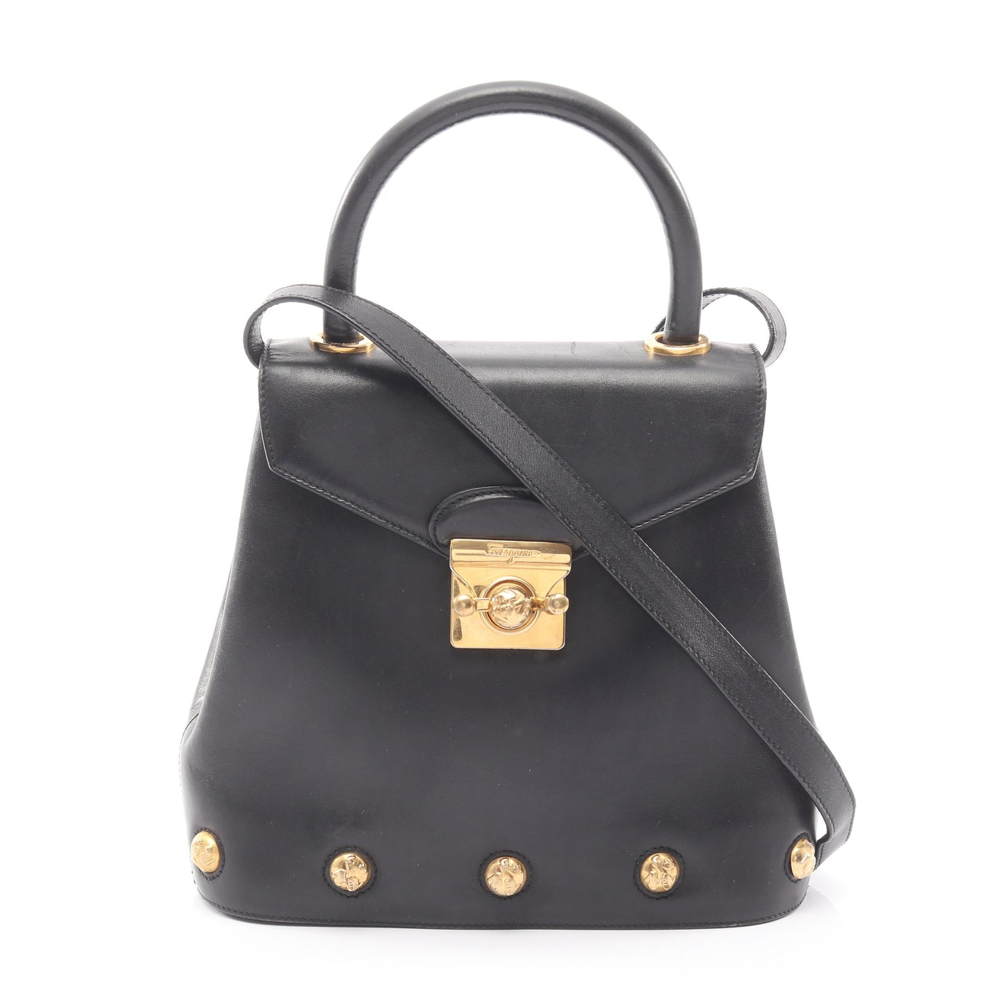 ハンドバッグ レザー ブラック ヒールモチーフ金具 2WAY サルヴァトーレフェラガモ バッグ Salvatore Ferragamo