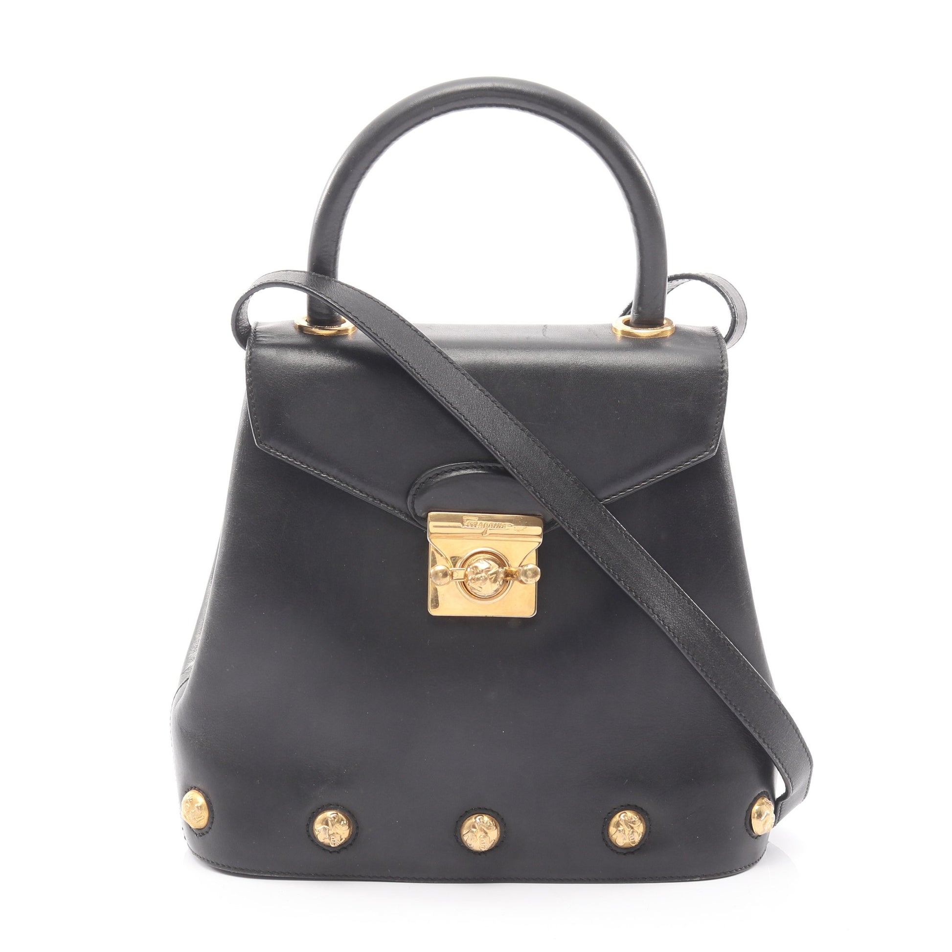 ハンドバッグ レザー ブラック ヒールモチーフ金具 2WAY サルヴァトーレフェラガモ バッグ Salvatore Ferragamo