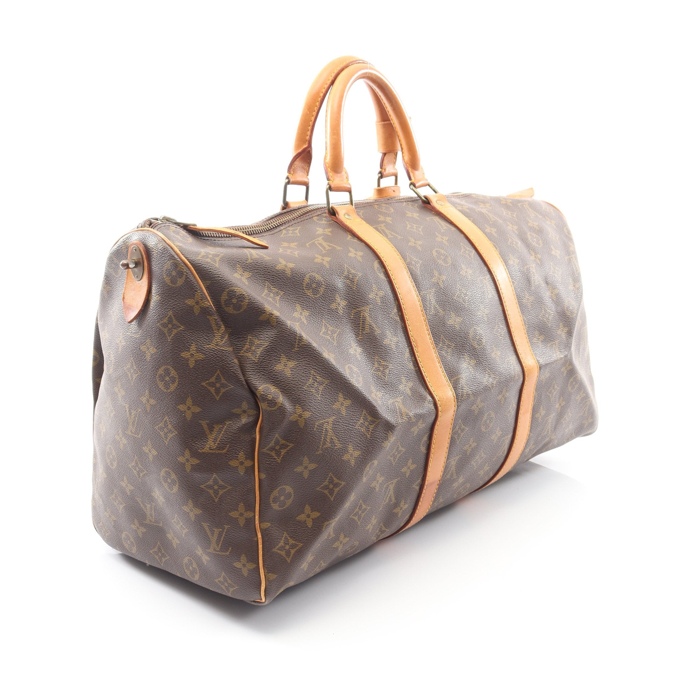 キーポル50 モノグラム ボストンバッグ PVC レザー ブラウン ルイ