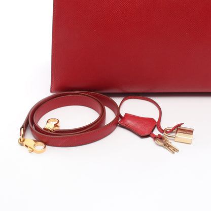 ケリー32 ルージュヴィフ ハンドバッグ クシュベル レッド ゴールド金具 外縫い 2WAY ○X刻印 エルメス バッグ HERMES