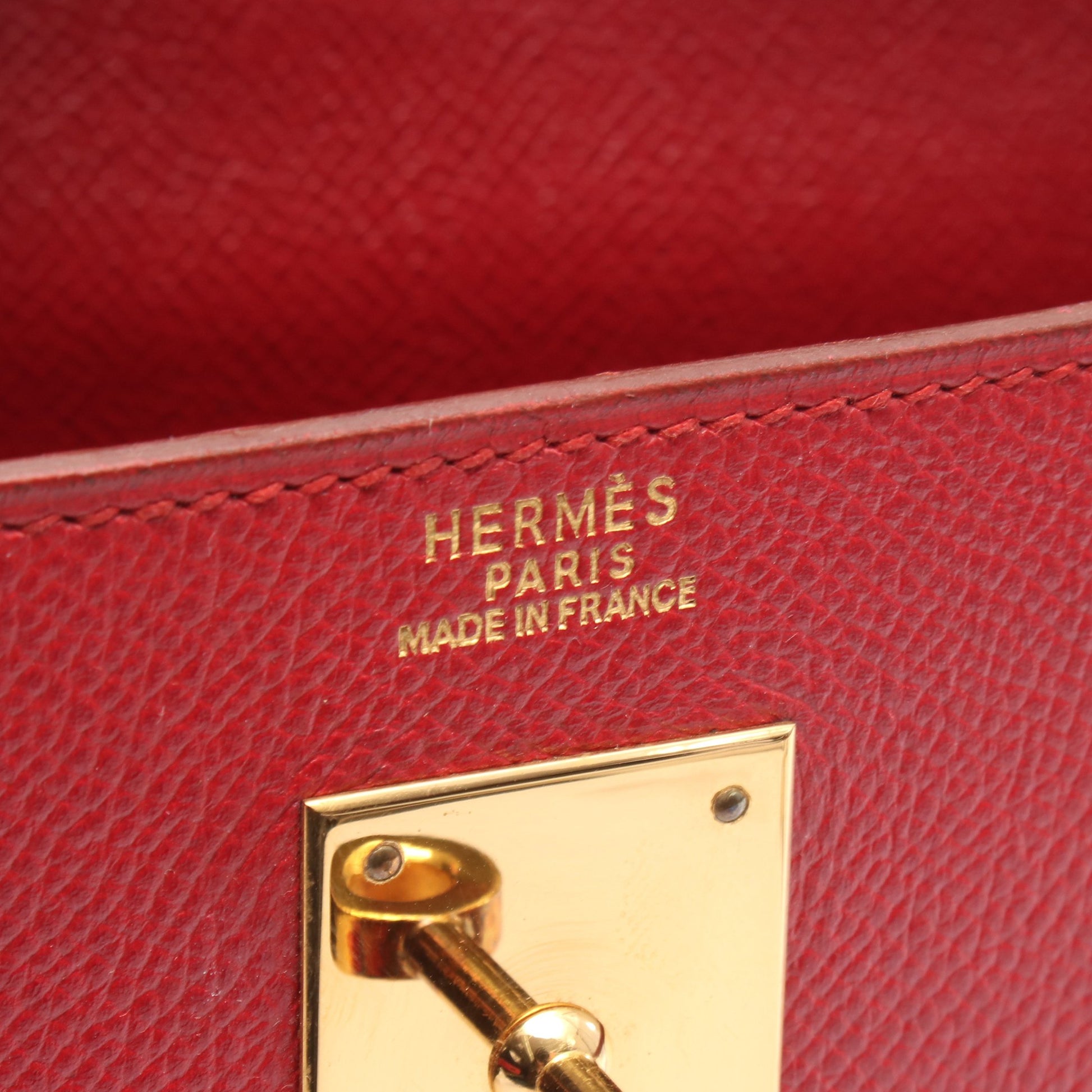 ケリー32 ルージュヴィフ ハンドバッグ クシュベル レッド ゴールド金具 外縫い 2WAY ○X刻印 エルメス バッグ HERMES