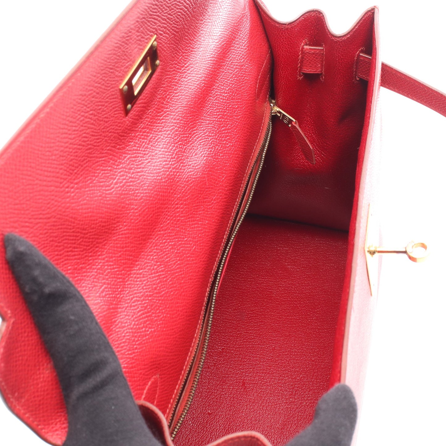 ケリー32 ルージュヴィフ ハンドバッグ クシュベル レッド ゴールド金具 外縫い 2WAY ○X刻印 エルメス バッグ HERMES