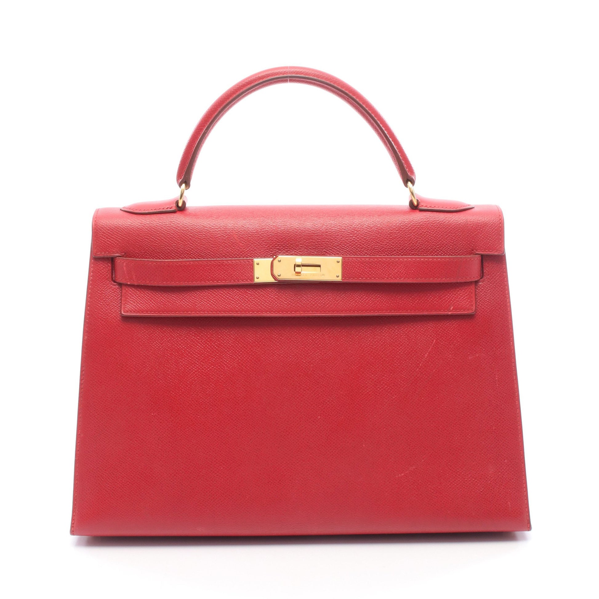 ケリー32 ルージュヴィフ ハンドバッグ クシュベル レッド ゴールド金具 外縫い 2WAY ○X刻印 エルメス バッグ HERMES