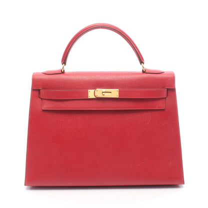 ケリー32 ルージュヴィフ ハンドバッグ クシュベル レッド ゴールド金具 外縫い 2WAY ○X刻印 エルメス バッグ HERMES