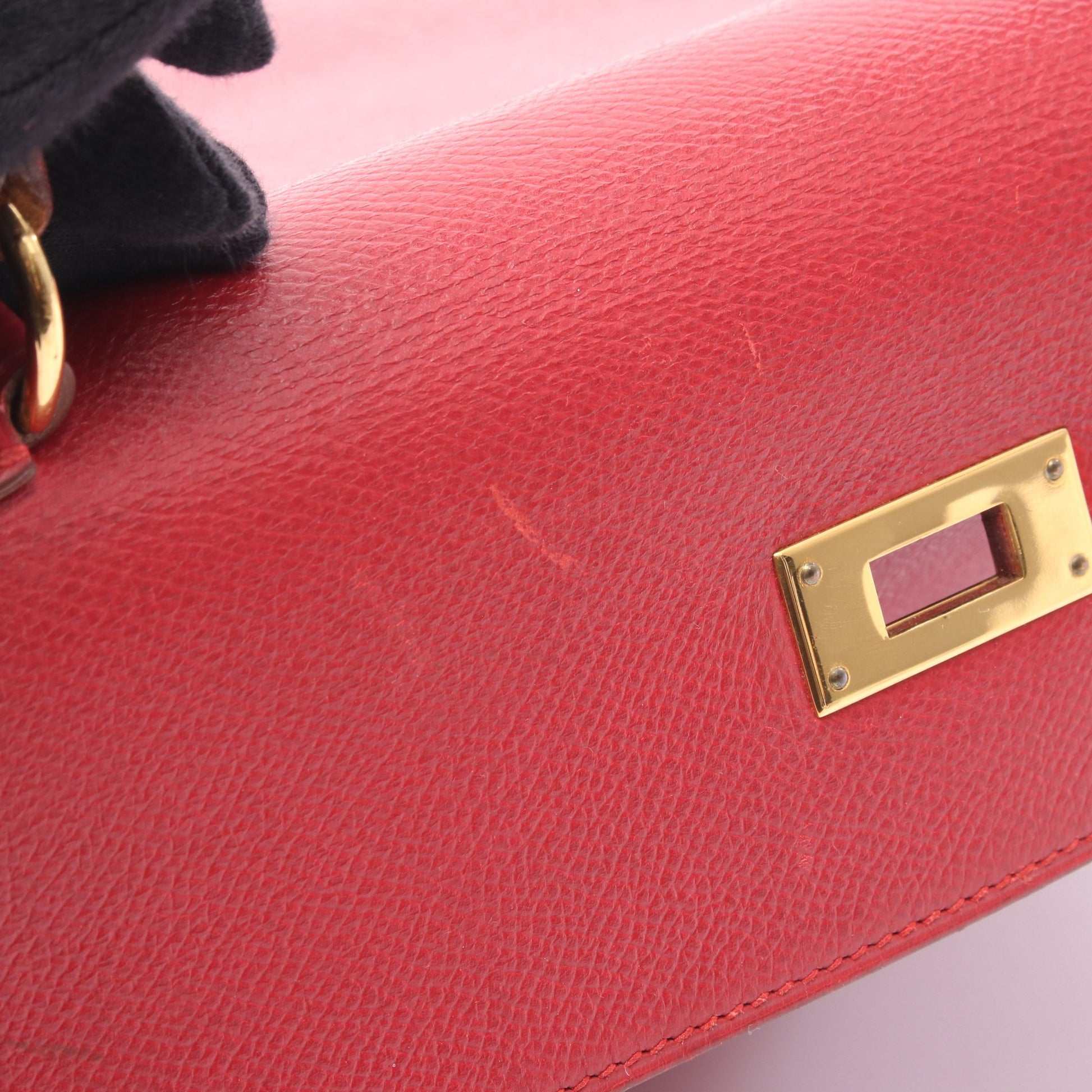 ケリー32 ルージュヴィフ ハンドバッグ クシュベル レッド ゴールド金具 外縫い 2WAY ○X刻印 エルメス バッグ HERMES