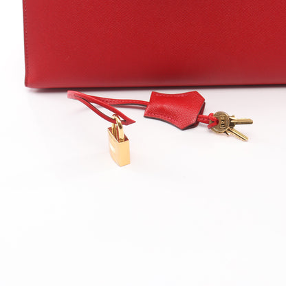 ケリー32 ヴァーミリオン ハンドバッグ ヴォーエプソン レッド ゴールド金具 2WAY 外縫い T刻印 エルメス バッグ HERMES