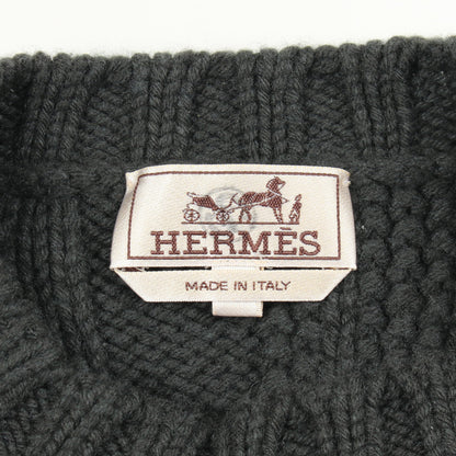 ニット クルーネック 長袖 ウール カシミヤ ダークグリーン ライトブルー エルメス トップス HERMES