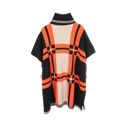 BRIDES de GALA Tartan ニット ポンチョ タートルネック カシミヤ ブラック ベージュ オレンジレッド エルメス アウター HERMES