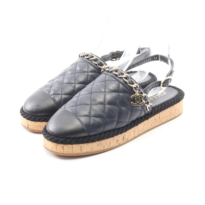 マトラッセ スリングバック サンダル レザー ネイビー コルクソール シャネル シューズ CHANEL