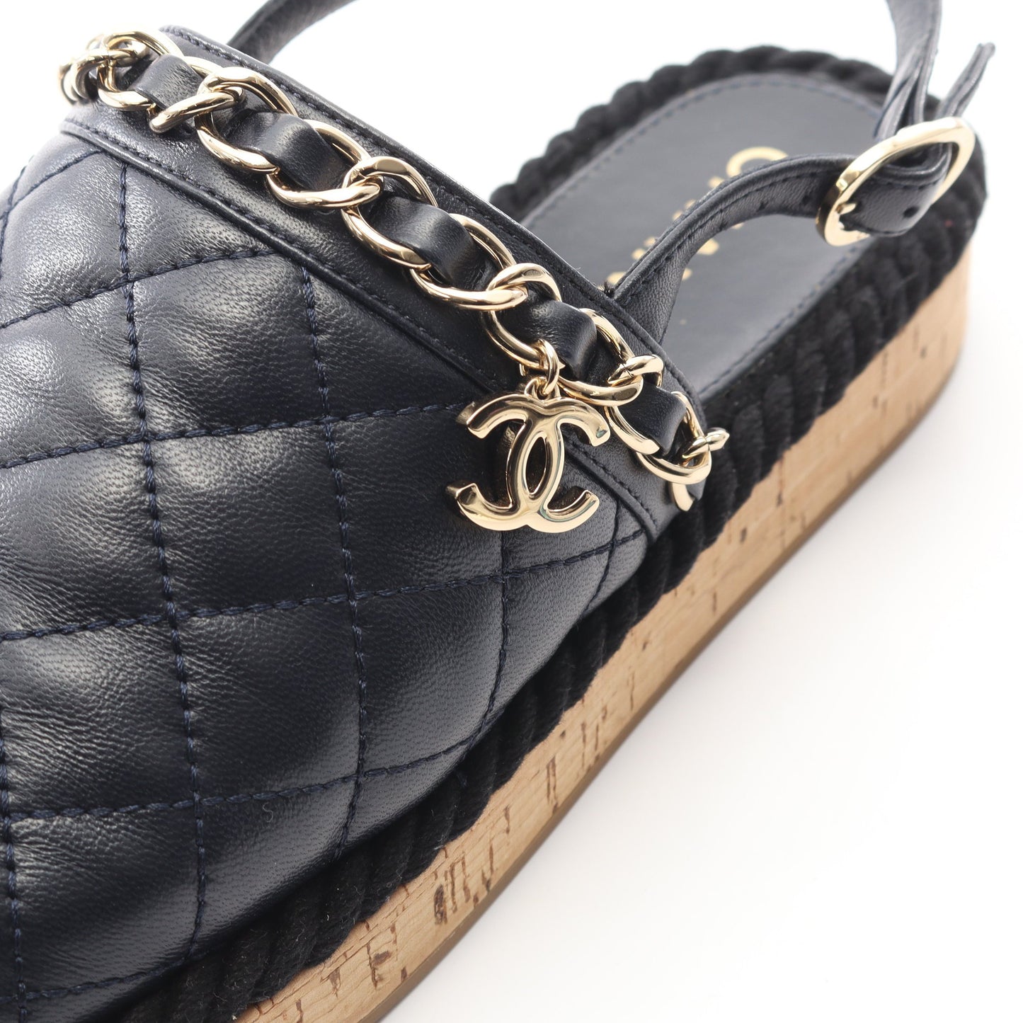 マトラッセ スリングバック サンダル レザー ネイビー コルクソール シャネル シューズ CHANEL
