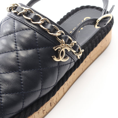 マトラッセ スリングバック サンダル レザー ネイビー コルクソール シャネル シューズ CHANEL