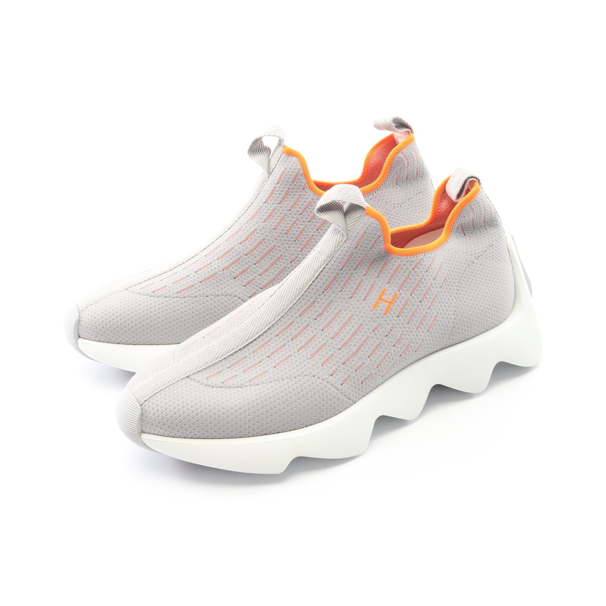 エクレール ニット スニーカー ファブリック グレー オレンジ エルメス シューズ HERMES