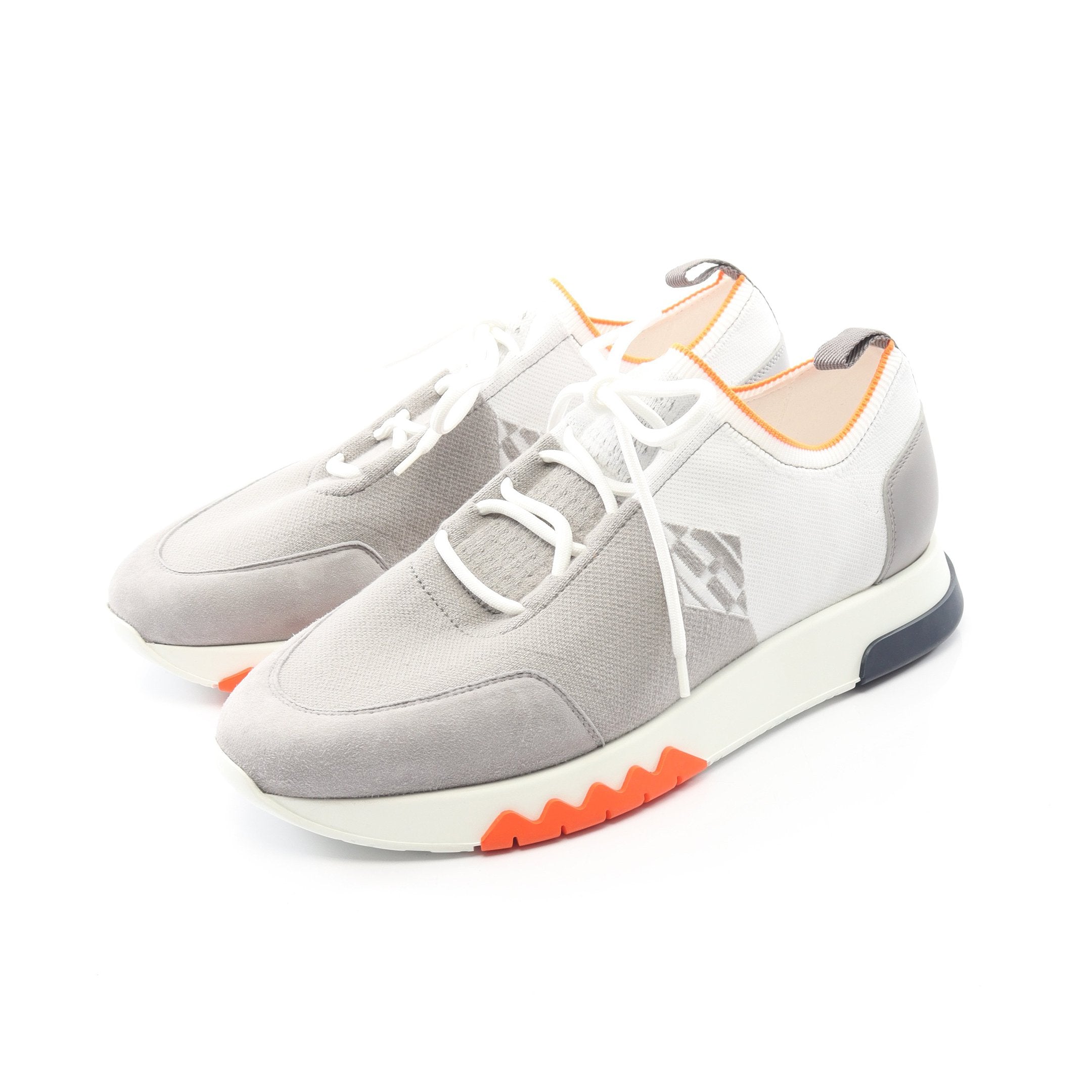 美品✨ エルメス エキスパート ニット ファブリック レザー メンズ スニーカー エクスプロイト スニーカー ファブリック レザー スエード グレー