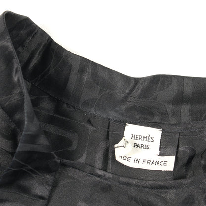 ブラウス ボウタイ 長袖 総柄 シルク ブラック エルメス トップス HERMES