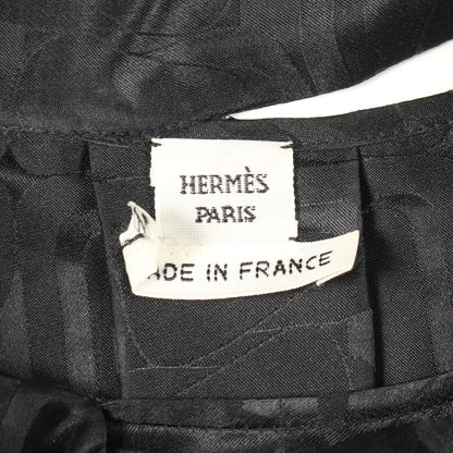ブラウス ボウタイ 長袖 総柄 シルク ブラック エルメス トップス HERMES