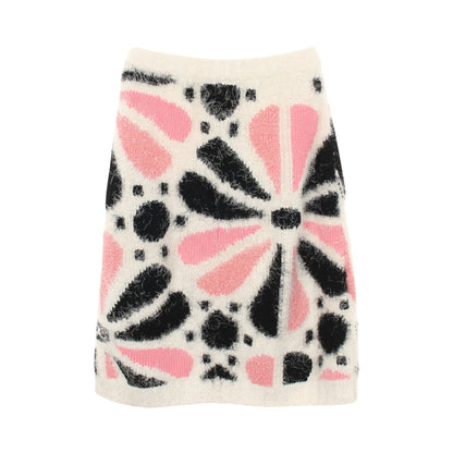 ココマーク スカート 花柄 カシミヤ シルク ホワイト ピンク ブラック シャネル ボトムス CHANEL