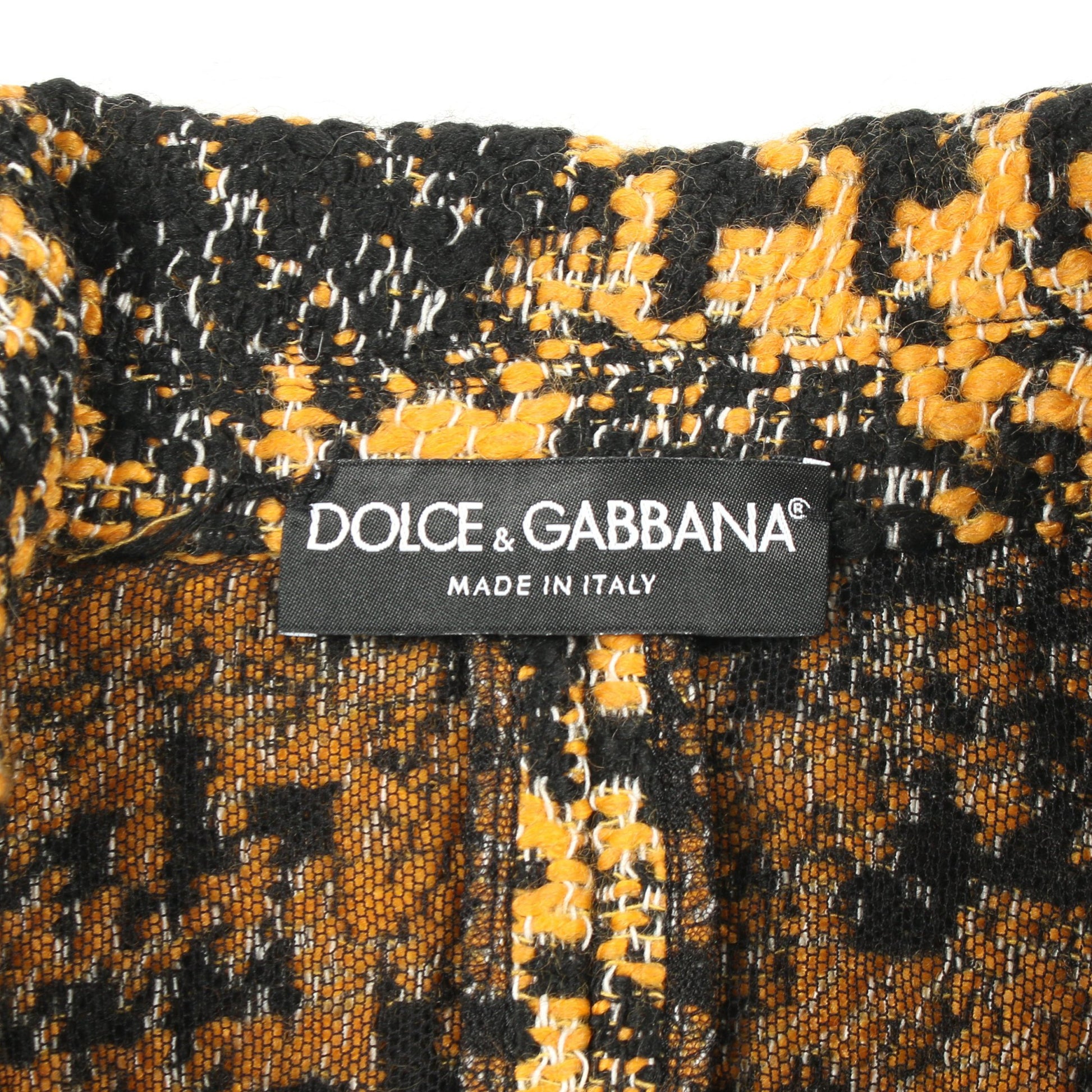 クロップド ツイード ジャケット ウール オレンジイエロー ブラック ビジューボタン ドルチェアンドガッバーナ アウター DOLCE&GABBANA