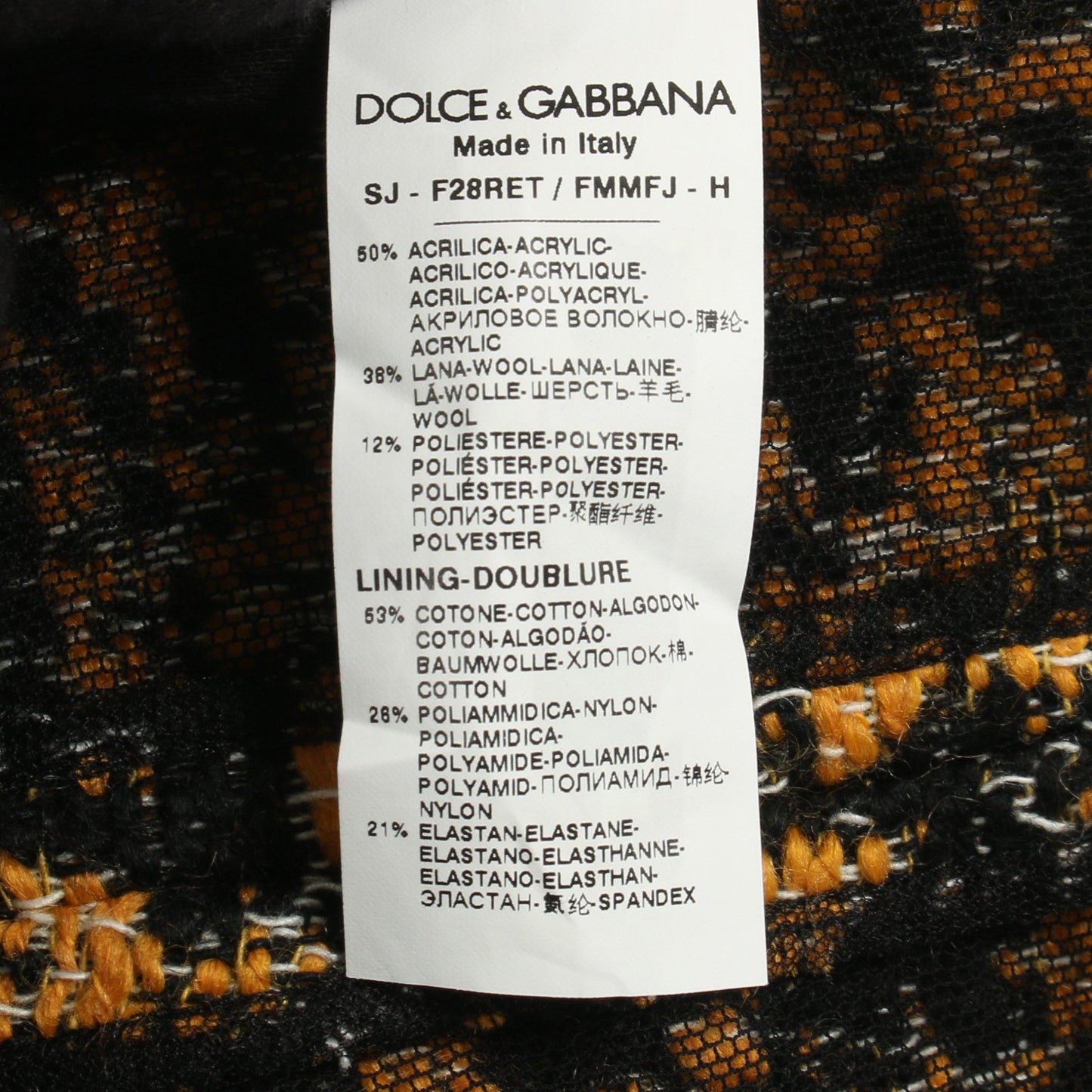 クロップド ツイード ジャケット ウール オレンジイエロー ブラック ビジューボタン ドルチェアンドガッバーナ アウター DOLCE&GABBANA
