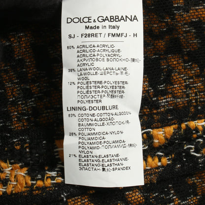 クロップド ツイード ジャケット ウール オレンジイエロー ブラック ビジューボタン ドルチェアンドガッバーナ アウター DOLCE&GABBANA