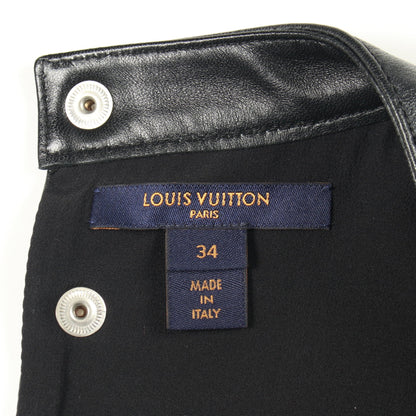 チェック ギャザー ブラウス ウール シルク レザー ブラック レッドブラウン マルチカラー ルイヴィトン トップス LOUIS VUITTON