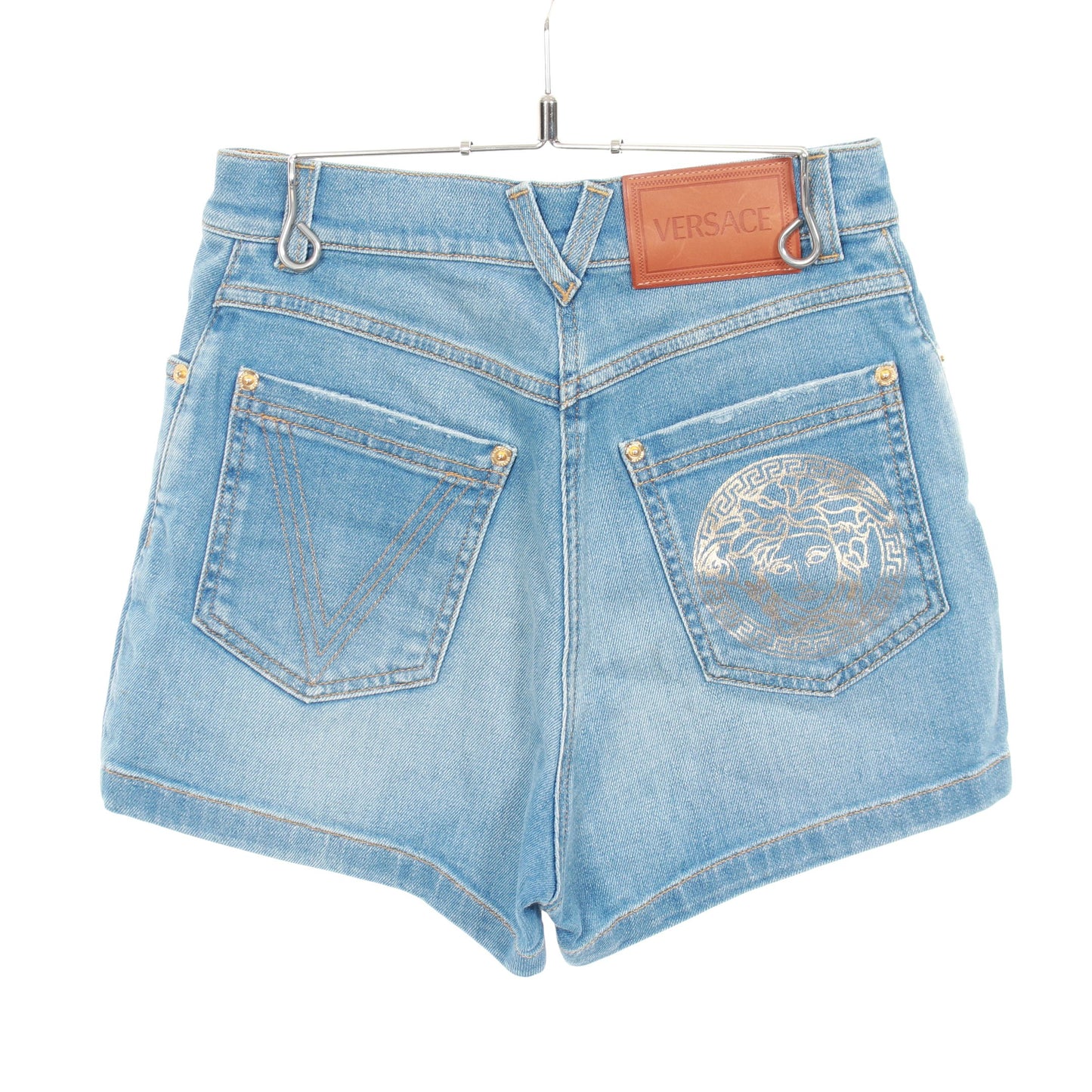 メデューサボタン ショート デニムパンツ コットン ブルー ヴェルサーチ ボトムス Versace