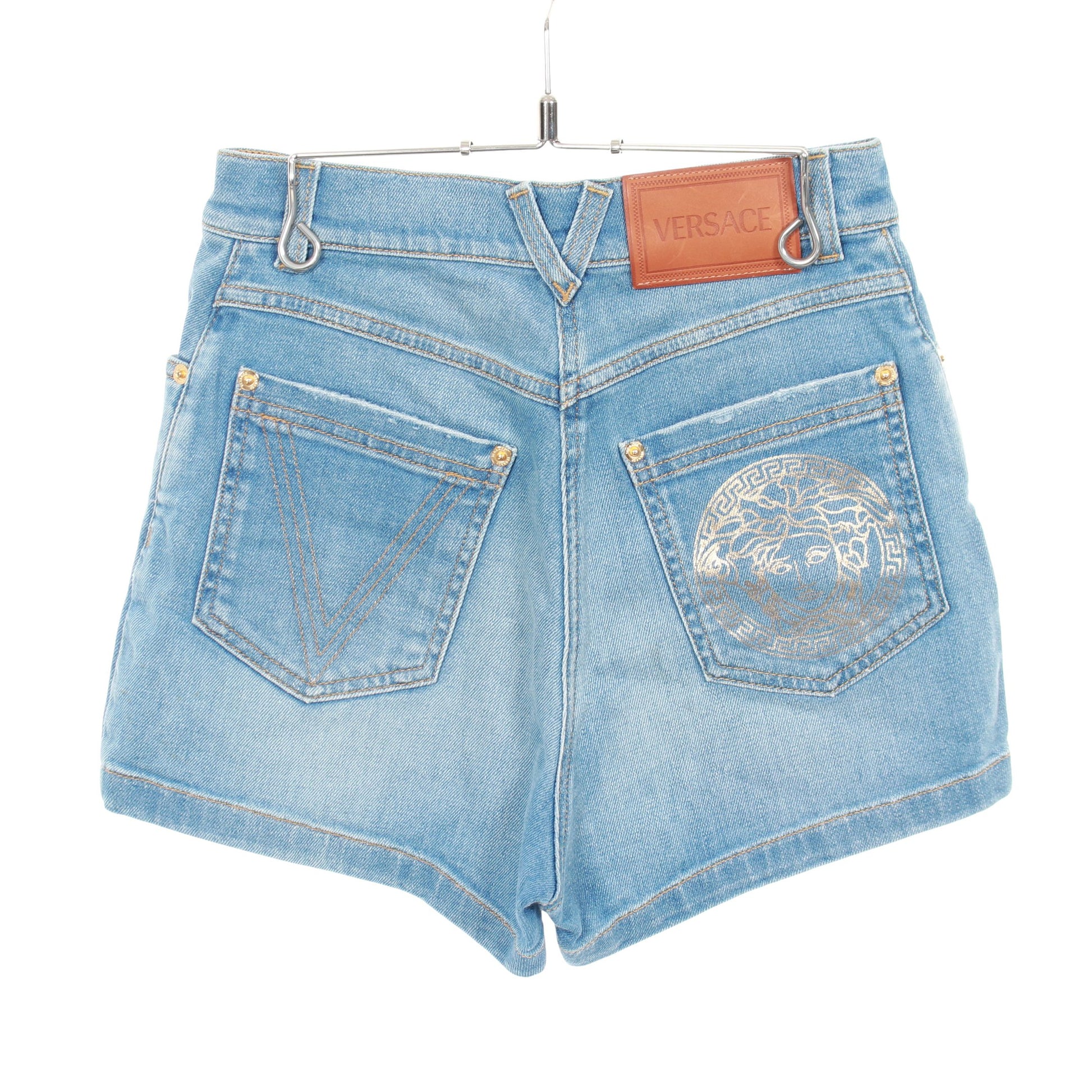 メデューサボタン ショート デニムパンツ コットン ブルー ヴェルサーチ ボトムス Versace