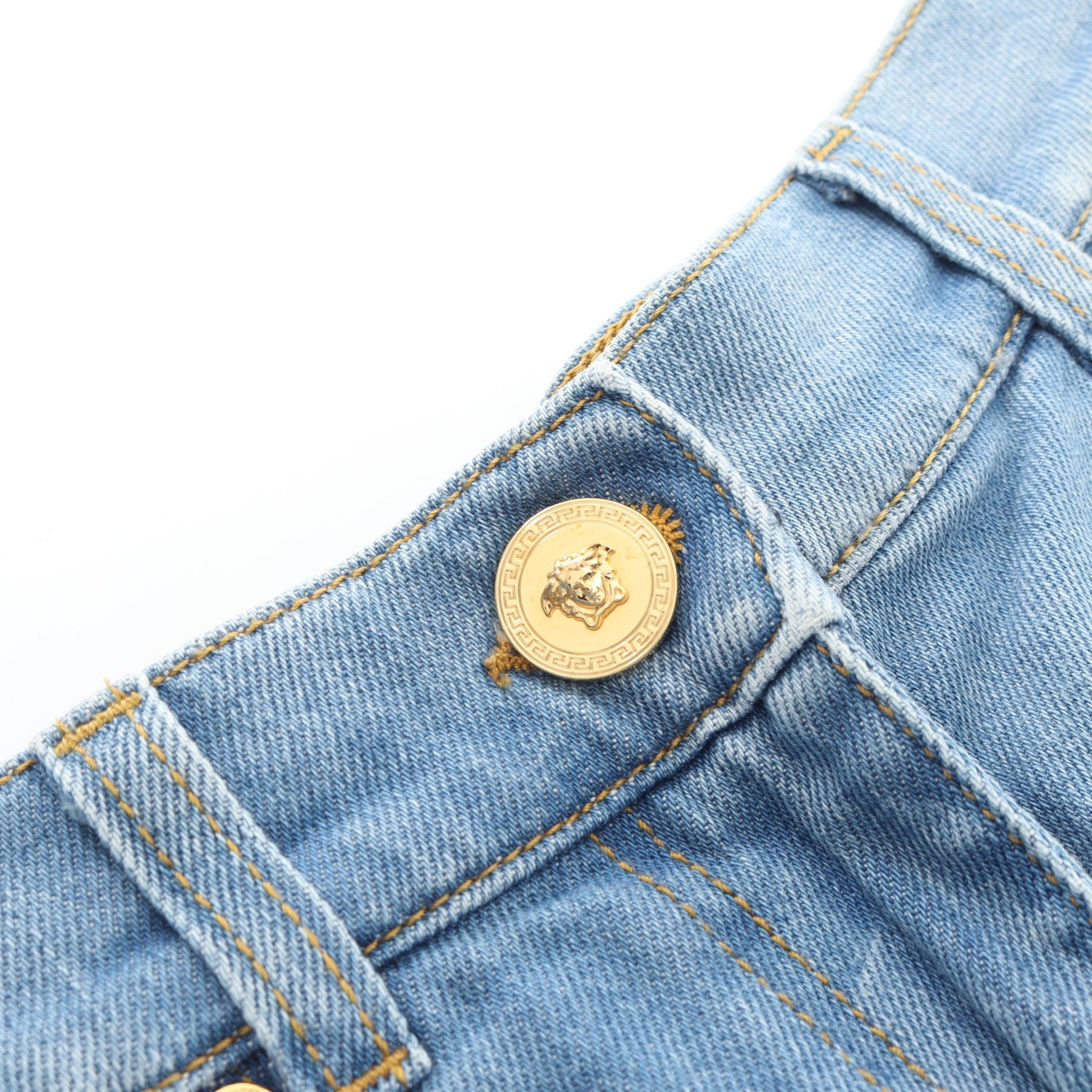 メデューサボタン ショート デニムパンツ コットン ブルー ヴェルサーチ ボトムス Versace