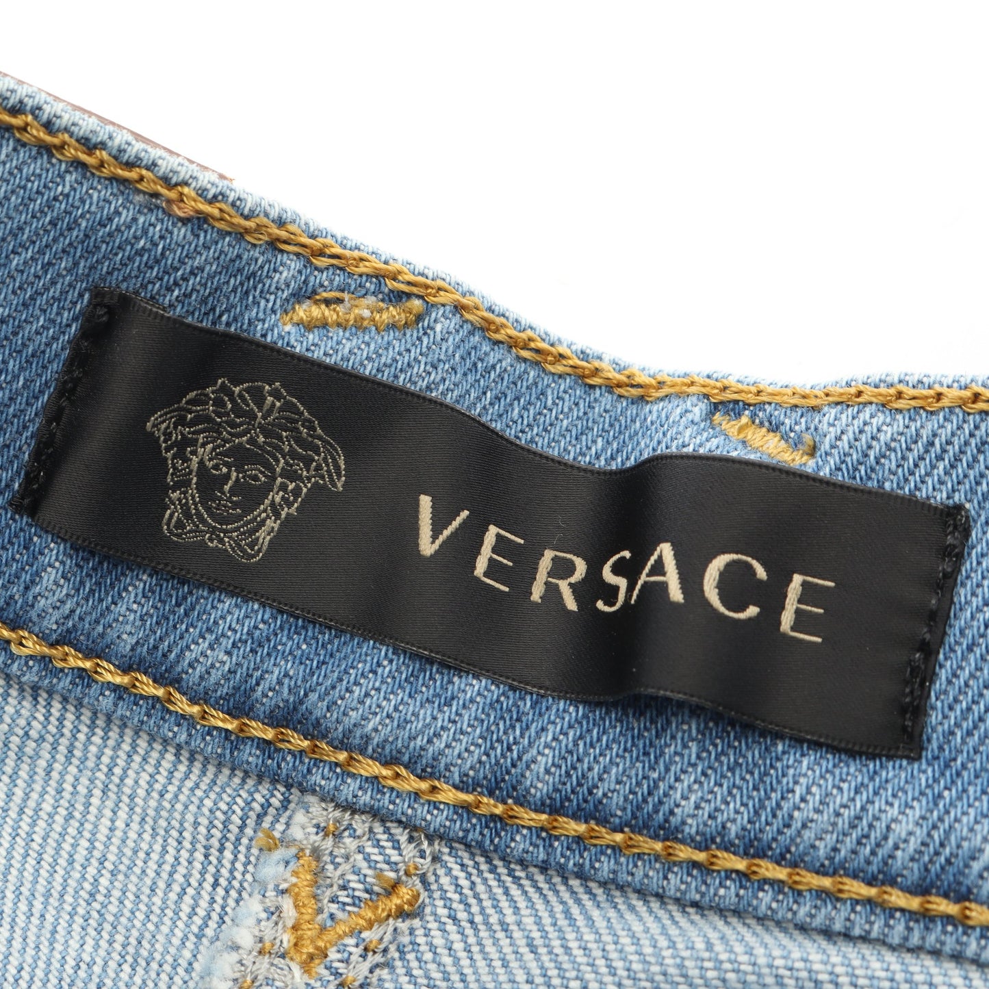 メデューサボタン ショート デニムパンツ コットン ブルー ヴェルサーチ ボトムス Versace