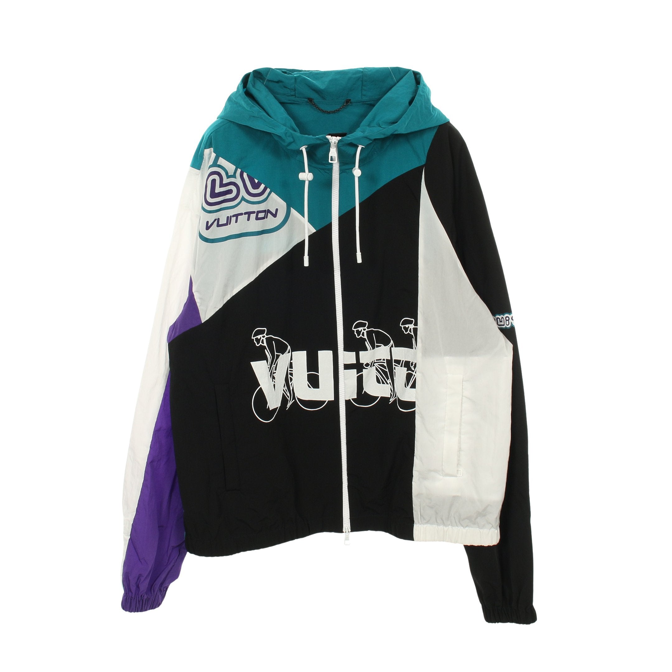 パッチワーク ブルゾン ジャケット ナイロン ブラック ブルーグリーン