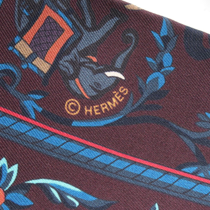 マキシツイリー CHASSE EN INDE スカーフ シルク ダークパープル ダークブラウン マルチカラー エルメス 財布・小物 HERMES