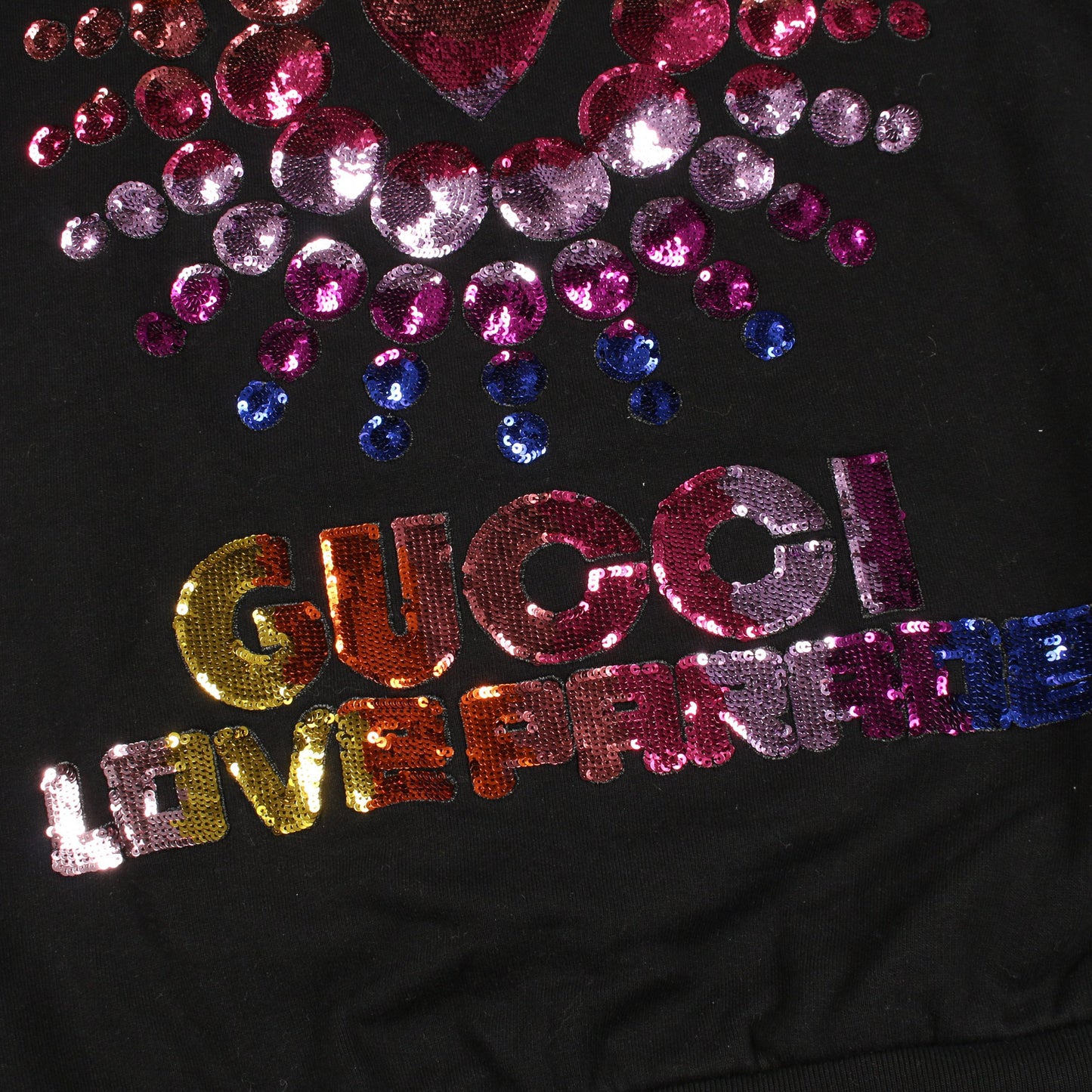LOVE PARADE プルオーバーパーカー コットン ブラック マルチカラー スパンコール グッチ トップス GUCCI
